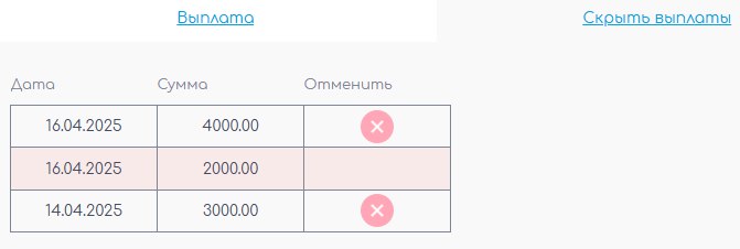 Блок «Детали выплат» в CRM Sport Priority